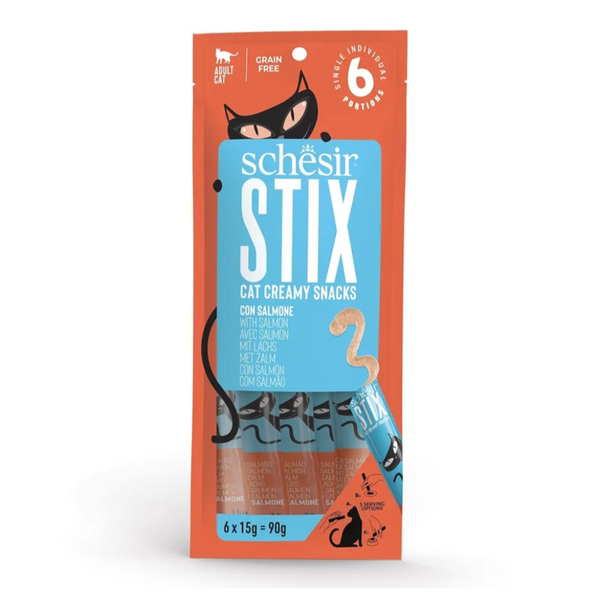 Schesir Stix Cream Snack Salmon Flavor, 6 x 15