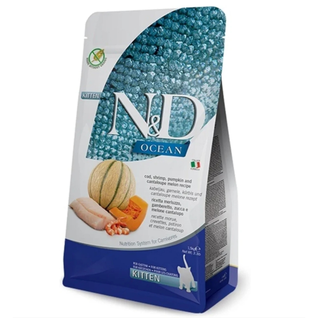 Farmina N&D ocean cod shrimp pumpkin cantaloupe kitten Dry cat Food 1.5Kg