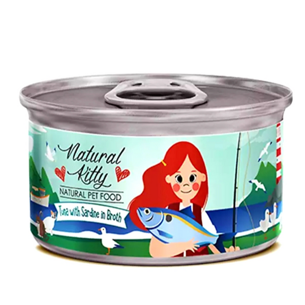 Natural Kitty Tuna with Sardine in broth cat canned food 80g