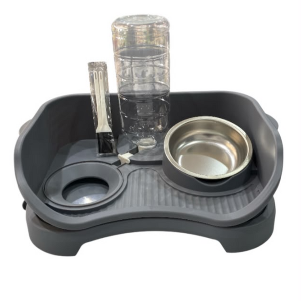 Elevated Bowl With Automatic Water Dispenser Bottle Feeder For Dog & Cats