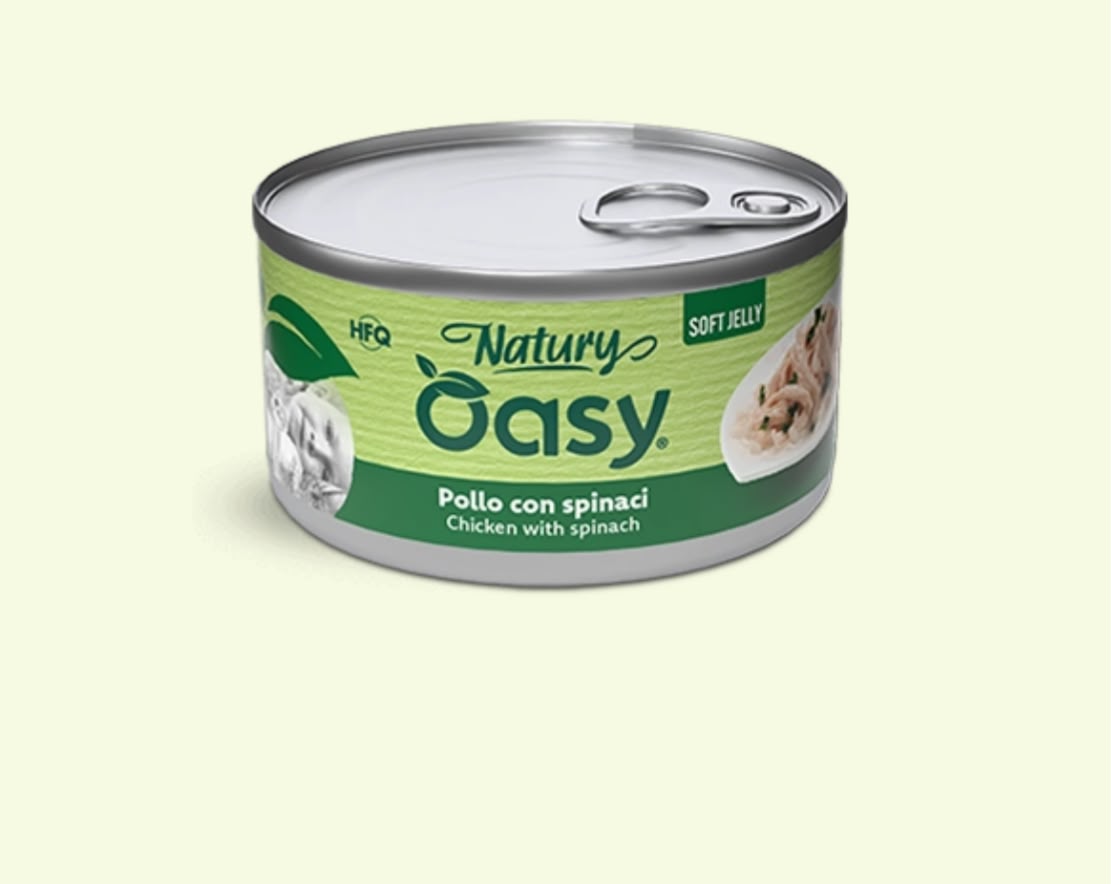 Oasy Natury Chicken with Spinach Jelly cat can food 85g