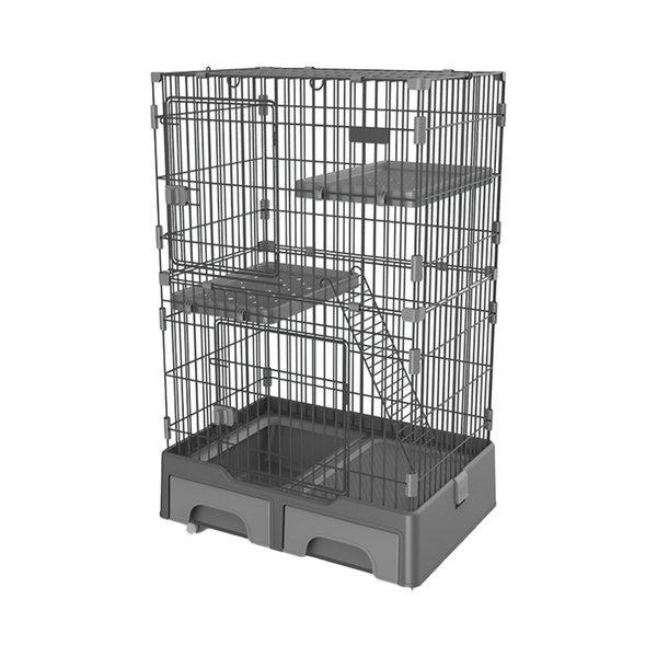 Pet 2 Level Cat Cage House With Litter Tray And Storage Box 134 cm Color Gray