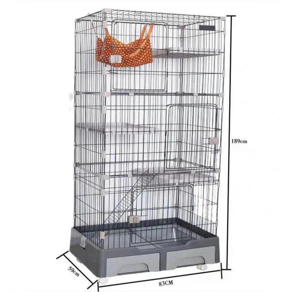 Pet 3 Level Cat Cage House With Litter Tray And Storage Box Color Gray