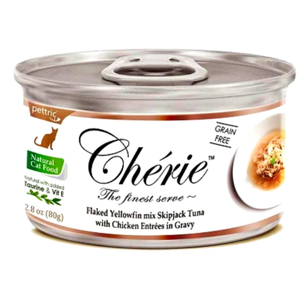 Cherie Flaked Yellowfin mix Skipjack Tuna with Chicken Entrées in Gravy 80g