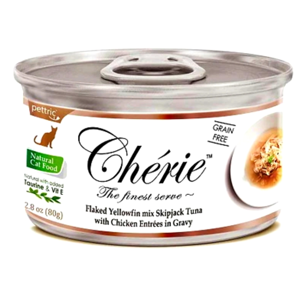 Cherie Flaked Yellowfin mix Skipjack Tuna with Chicken Entrées in Gravy 80g