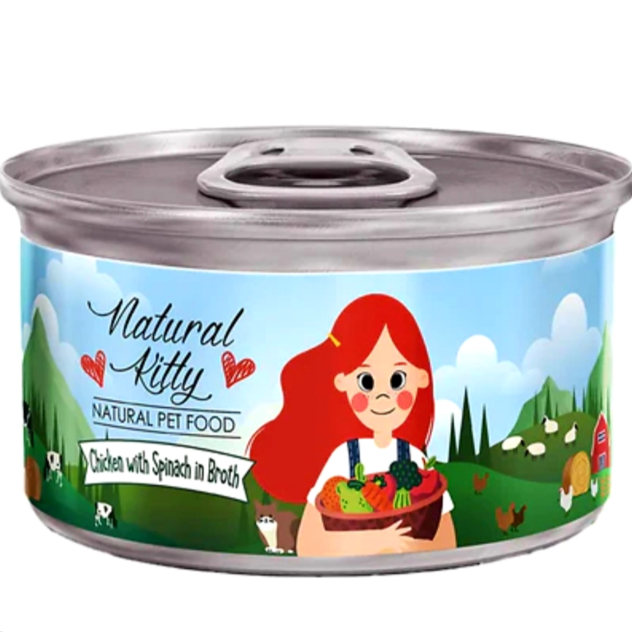 Natural Kitty Chicken With Spinach In Broth Cat Canned Food 80g