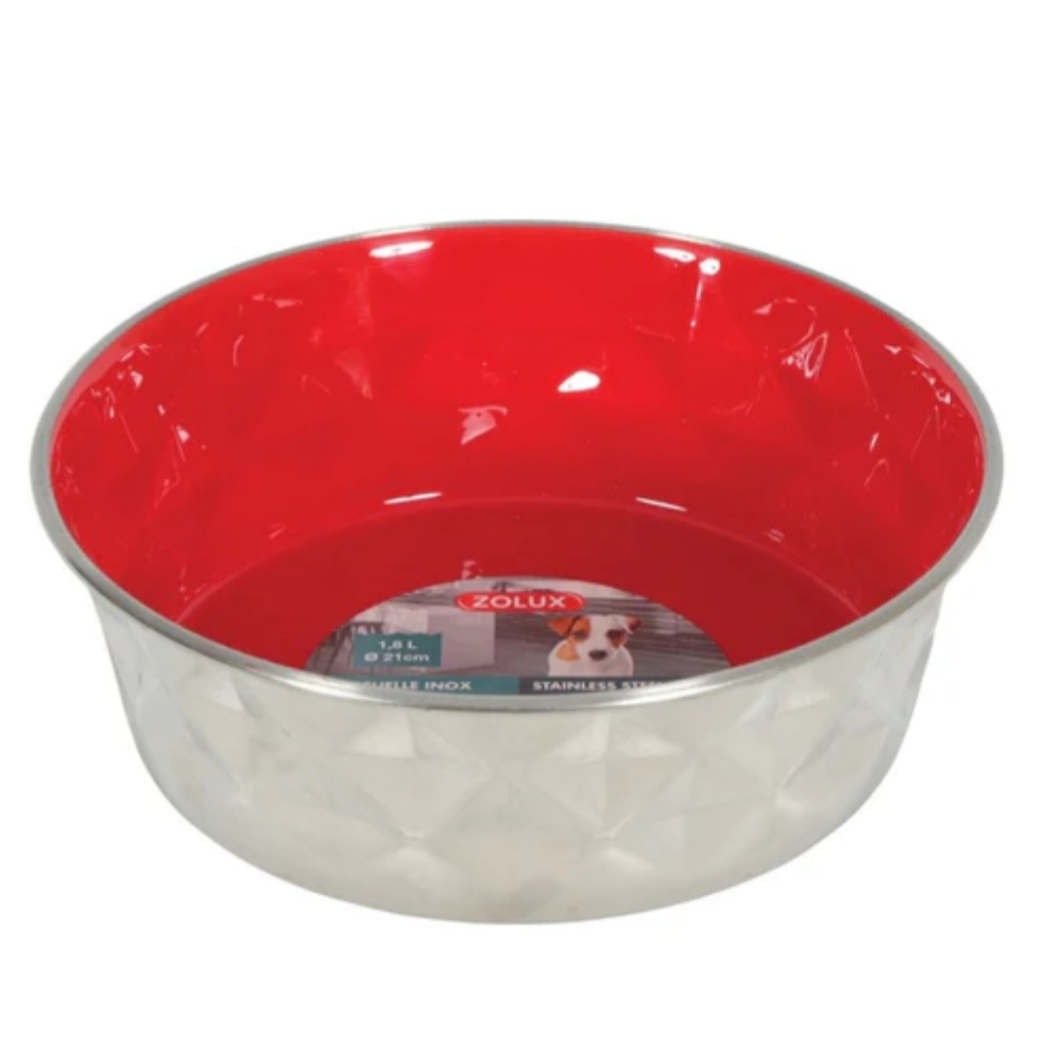 Cat And Dog Diamonds Stainless Non- Slip Dog Bowls - Red 550Ml