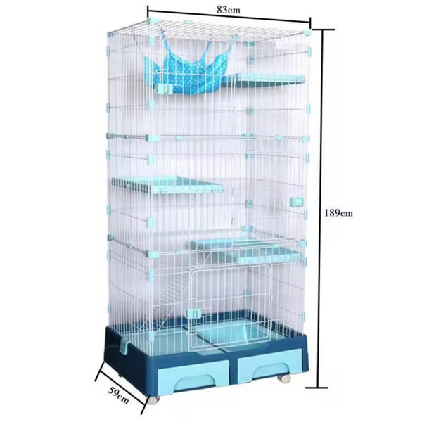 Pet 3 Level Cat Cage House With Litter Tray And Storage Box Color Blue