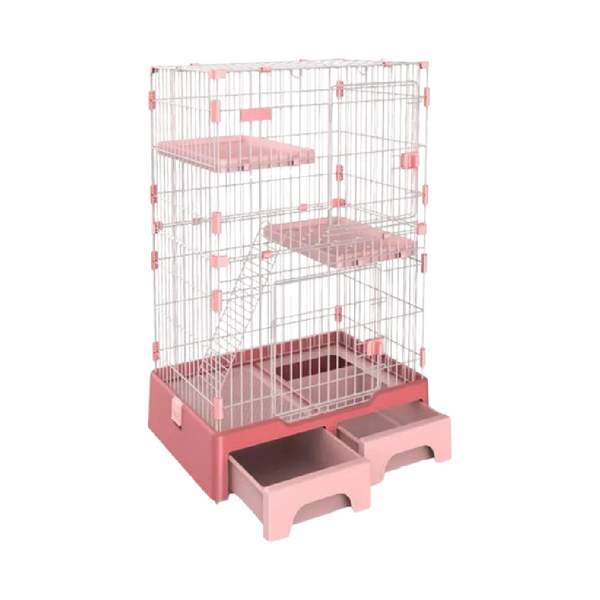 Cat Cage House With Litter Tray And Storage Box 134 cm Color Pink Pet 2 Level