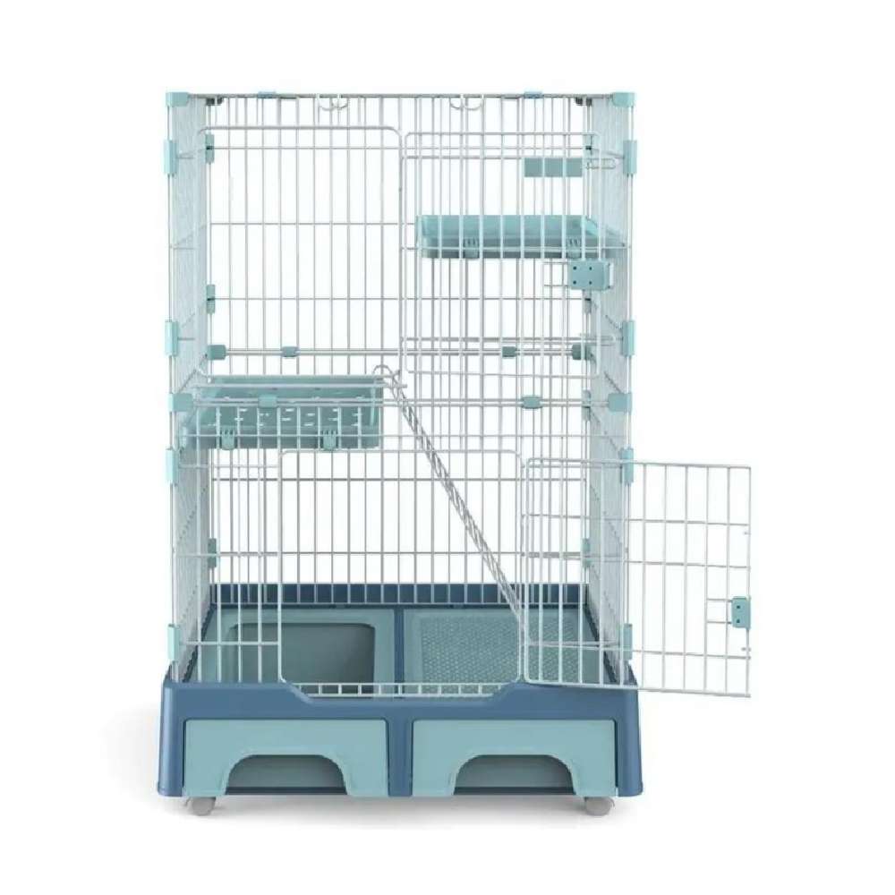 Cat Cage House With Litter Tray And Storage Box 134 cm Color Blue Pet 2 Level