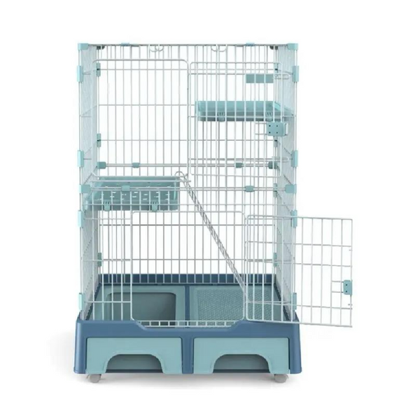 Cat Cage House With Litter Tray And Storage Box 134 cm Color Blue Pet 2 Level