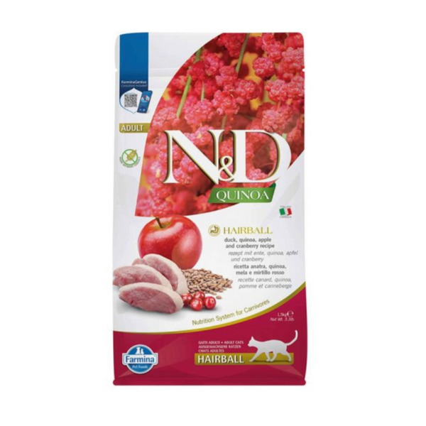 Farmina N&D Quinoa Hairball Duck Apple And Cranberry Recipe Adult Dry Cat Food - 1.5 Kg