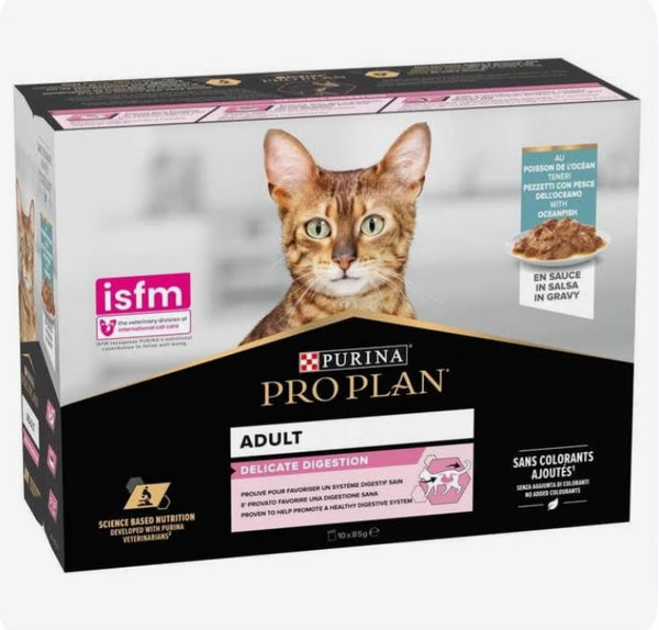 Pro Plan Delicate Digestion Adult Wet Cat Food, Ocean Fish in Gravy 10 X 85g