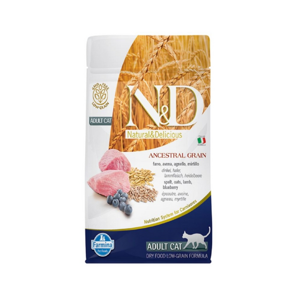 Farmina N&D Ancestral Grain Lamb, Spelt, Oats & Blueberry Adult Cat Dry Food 1.5Kg