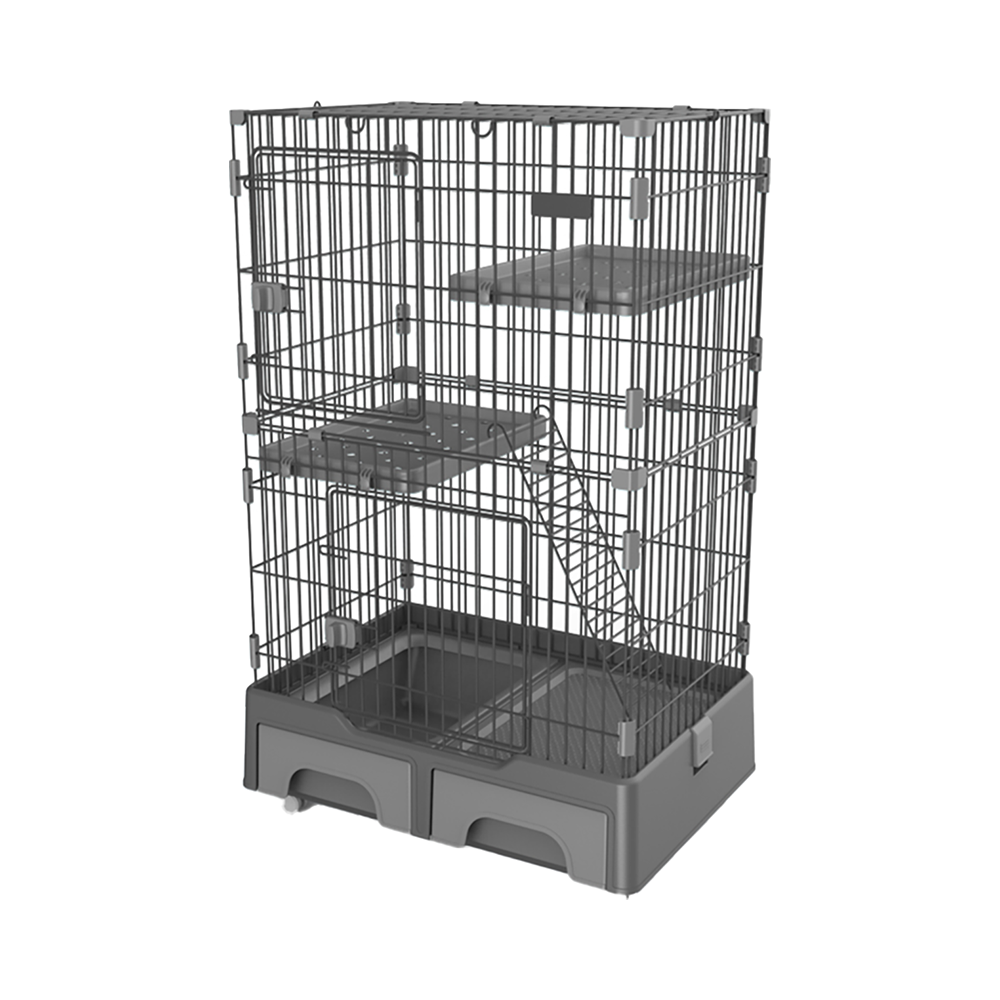 Pet 2 Level Cat Cage House With Litter Tray And Storage Box 134 cm Color Gray