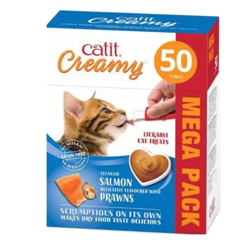 Catit Creamy Treats Mega Pack Salmon With Prawn, 50 Tubes/Box