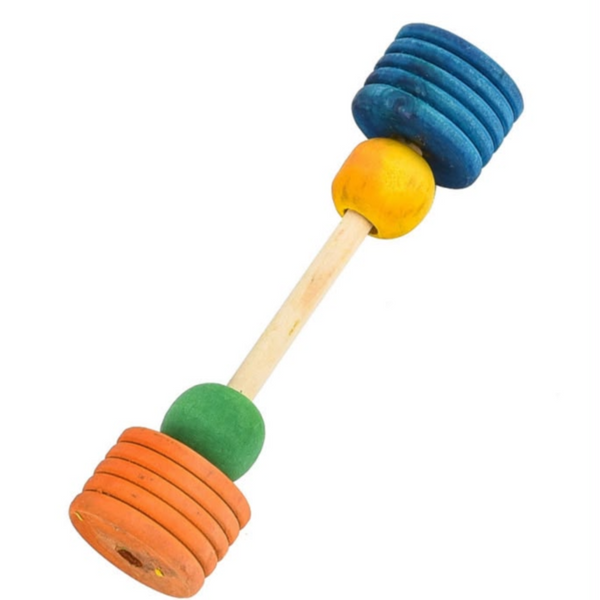 Barbell with wooden tyre for birds