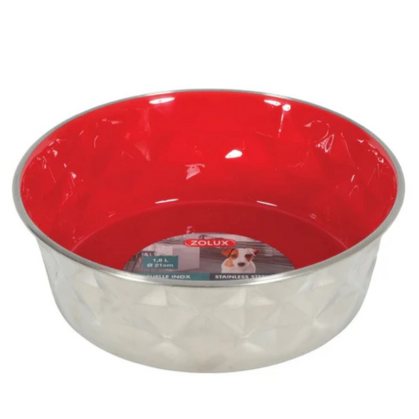Cat And Dog Diamonds Stainless Non- Slip Dog Bowls - Red 550Ml